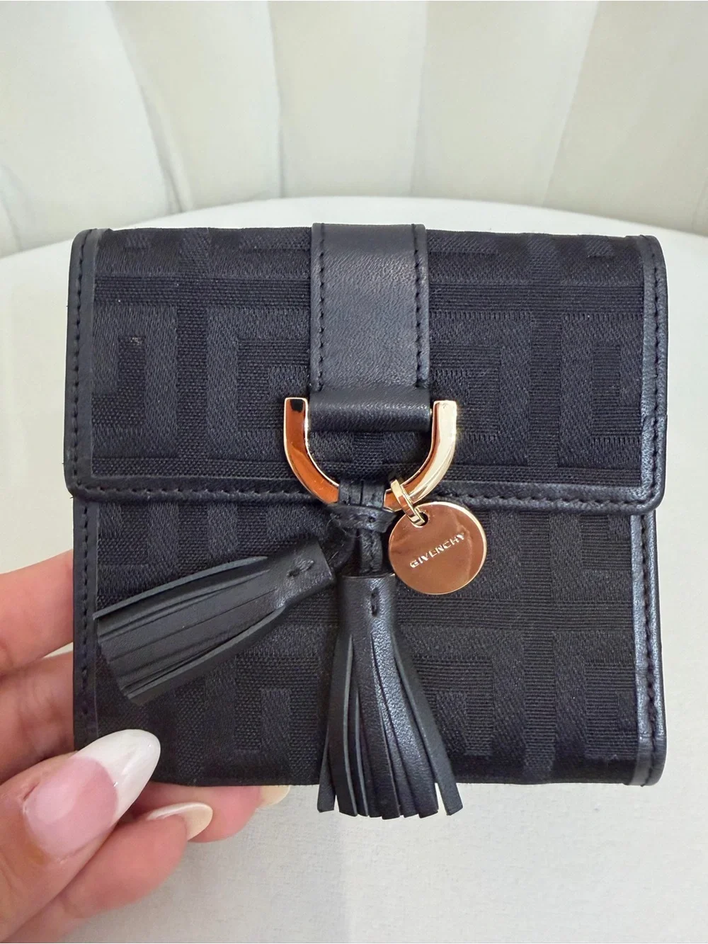 Givenchy Billfold Black Tassel Card Holder Wallet with Gold Hardware “Authentic”